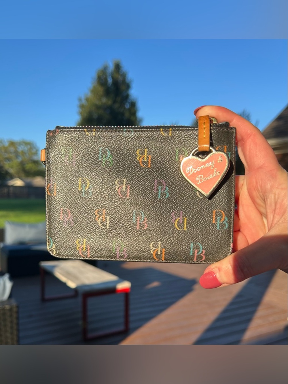 Vintage Dooney & Bourke Y2K Signature Rainbow Monogram Zip Wallet EUC